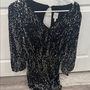 ICHI Black Sequin Midi Dress
